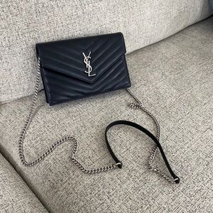 Saint Laurent Monogram black Calfskin Leather Wallet on a Chain